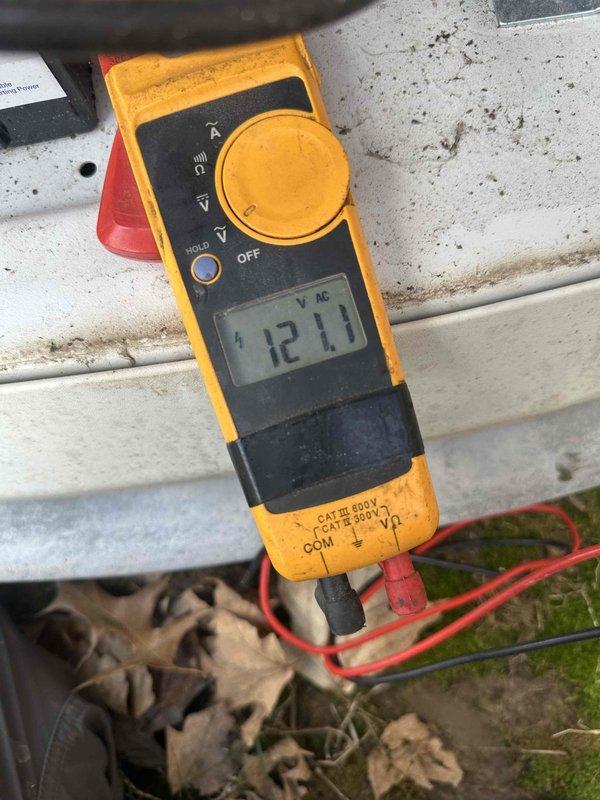Performed scheduled DV maintenance on customer's generator. Conducted voltage testing with readings of 121.1V AC and 12.9V DC, confirming proper electrical output values. All diagnostic checks completed successfully with no operational issues identified.