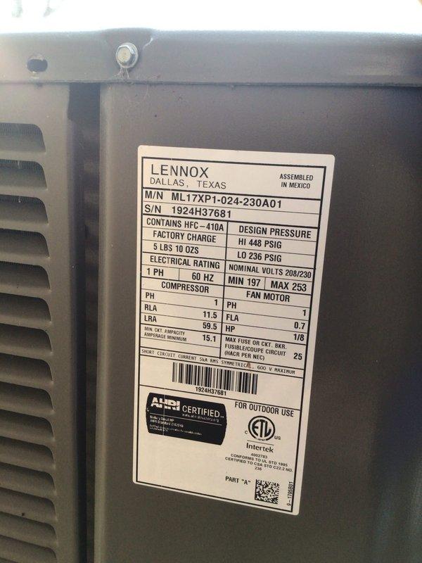 Completed scheduled maintenance on 1-year-old Lennox ML17XP1-024-230A01 outdoor unit (SN: 1924H37681) containing R-410A refrigerant. Inspected system components and connections, replaced 20x25x5 filter as part of recurring maintenance plan. Unit is properly installed on concrete pad with appropriate electrical connections and appears to be operating within normal parameters.