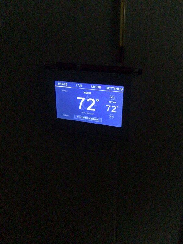 Completed annual planned maintenance on HVAC system as part of Platinum Level service agreement (second visit this year). Inspected system operation, verified thermostat functionality with proper temperature control at 72°F, and examined water heater for any issues. Replaced 16x20x5 air filter. Noted service agreement requires renewal.