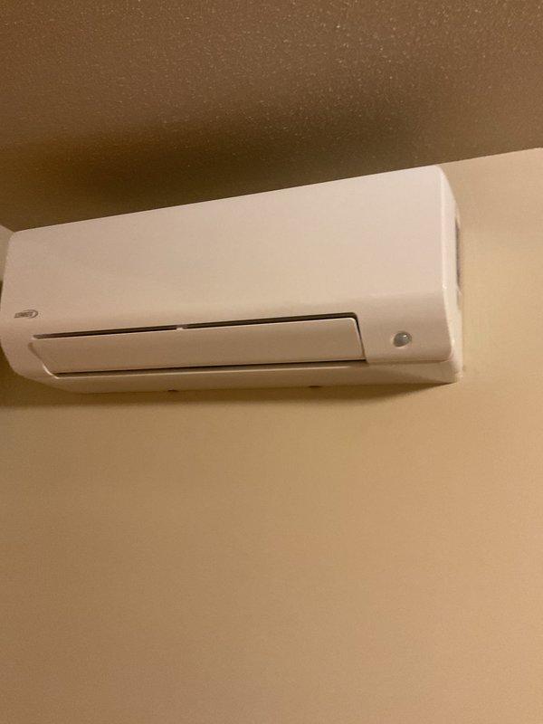 Performed routine maintenance inspection on customer's mini-split system. Examined wall-mounted indoor unit and ceiling air register for proper operation. Reviewed and verified BAM washable filters are in good condition; no service required at this time.