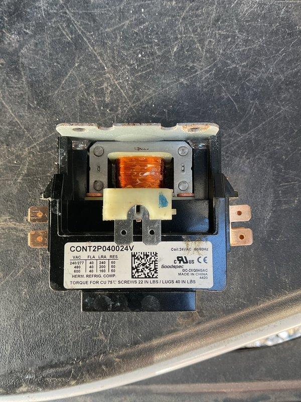 Diagnosed 4-year-old non-functioning system with blank thermostat and flashing furnace lights. Discovered failed contactor (CONT2P040024V) in electric heating unit preventing proper operation. Replaced contactor, reset system breakers, and verified proper heating function with adequate airflow through vents.
