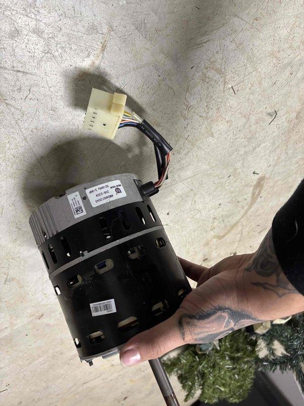 Diagnosed failed blower motor in basement HVAC system. Inspected and documented specifications from existing motor unit, including model and serial information. Took detailed photos of component for accurate replacement ordering. System currently operational but requires follow-up visit for installation once replacement blower motor arrives.