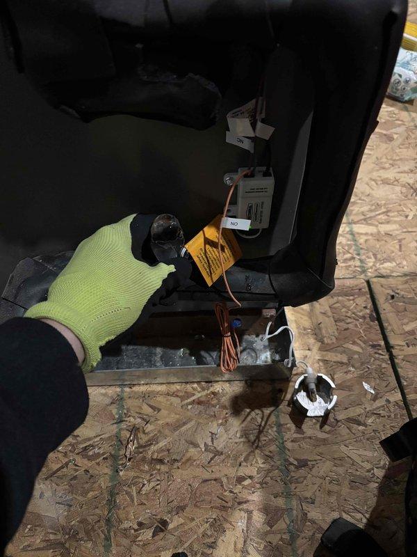 Performed scheduled annual maintenance on 2-year-old dual HVAC system. Accessed interior components of furnace unit to inspect electrical connections and blower assembly. Replaced 20x25x5 (downstairs) and 16x25x5 (upstairs) air filters during service to maintain system efficiency and air quality.