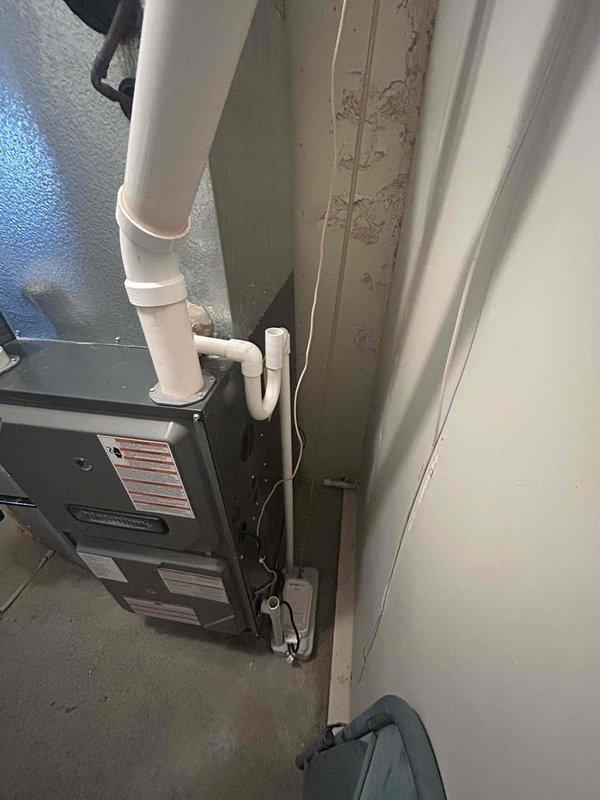 Performed scheduled maintenance on HVAC system and identified issue with humidifier failing to shut off. Inspected attic supply line and found water damage on adjacent wall. Repaired humidifier control valve and confirmed proper cycling operation before completing service.