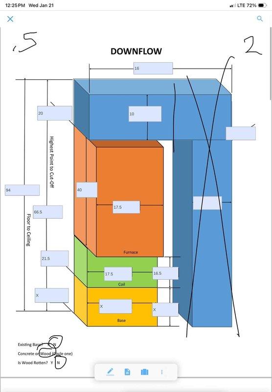 Conducted a comprehensive HVAC replacement estimate for a log cabin currently using propane heating system. Evaluated existing outdoor condenser unit located on concrete pad adjacent to the cabin exterior and reviewed system specifications via technical diagrams. Customer expressed interest in exploring both propane retention and electric conversion options for improved efficiency.