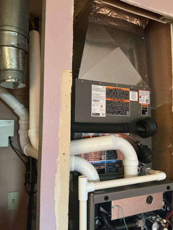 Performed annual planned single maintenance on HVAC system (installed 7/14/25). Inspected and verified proper operation of Honeywell digital thermostat set to 69°F in Heat mode with Auto fan. Examined furnace installation, checked all connections including PVC drainage pipes and metal ductwork, and confirmed system safety. Replaced 16x25x5 filter as part of routine maintenance. System functioning properly; no issues identified.