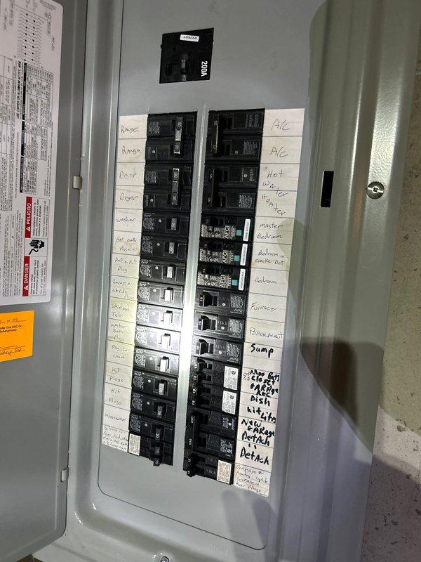 Conducted comprehensive evaluation of residential electrical system for potential generator installation. Inspected 200A main breaker panel with natural gas availability, documenting current circuit configuration and load distribution to determine appropriate generator sizing and connection requirements. Panel appears in good working condition with adequate capacity for generator integration.