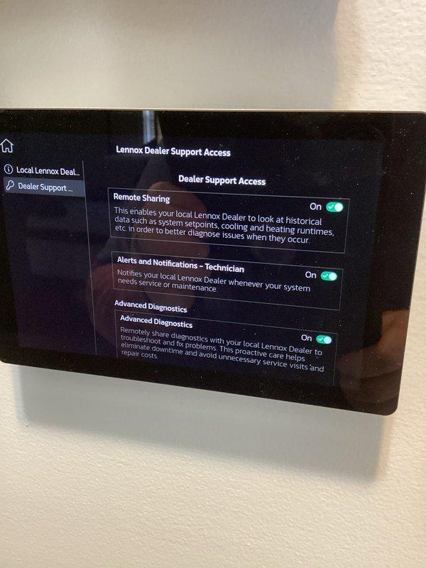 Performed annual maintenance on Lennox HVAC system installed 7/30/25. Addressed error codes 351 and 38, completed software updates, and replaced 20x25x5 filter. Verified remote diagnostic features were properly enabled on thermostat to ensure dealer support access for future maintenance needs.