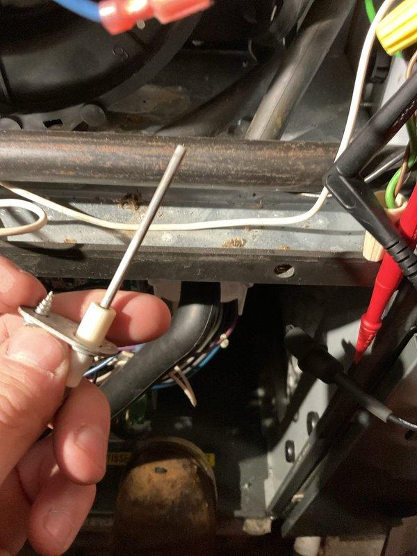 Completed monthly Platinum Level maintenance on 6-year-old HVAC system. Replaced 16x25x5 filter and performed diagnostic testing on electrical components using probe tool. Verified thermostat functionality with temperature set at 66°F and confirmed proper system operation.