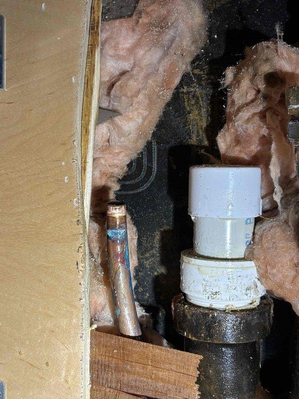 Responded to emergency service call for burst pipe causing low water pressure and no hot water. Upon inspection, accessed wall cavity to examine plumbing infrastructure. Repaired damaged pipe connections and replaced compromised P-trap assembly, restoring proper water flow and hot water functionality.