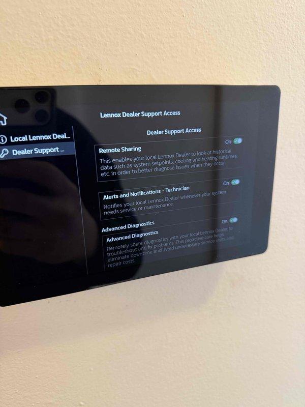 Successfully installed a complete Lennox 2-ton, 18 SEER system with a 99% efficient furnace and 14" return. Configured dealer support features on the digital thermostat including Remote Sharing, Alerts and Notifications, and Advanced Diagnostics to enable proactive system monitoring and maintenance.