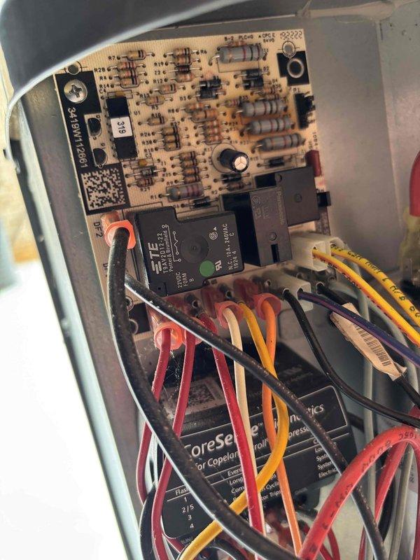 Completed annual maintenance on 6-year-old Gold Level system. Performed temperature differential testing with readings showing 8°F below ambient, which is within acceptable range. Inspected control board circuitry and electrical connections, confirming proper operation of relay components and wiring integrity. All systems functioning normally; no issues detected.