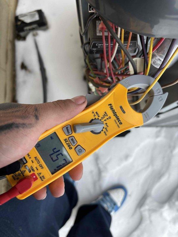 Performed annual platinum-level maintenance on 4-year-old HVAC system. Conducted electrical diagnostics using clamp meter to verify proper amperage readings (4.5A) and inspected control board components for functionality. Replaced 20x20x5 air filter as part of scheduled first visit maintenance protocol.