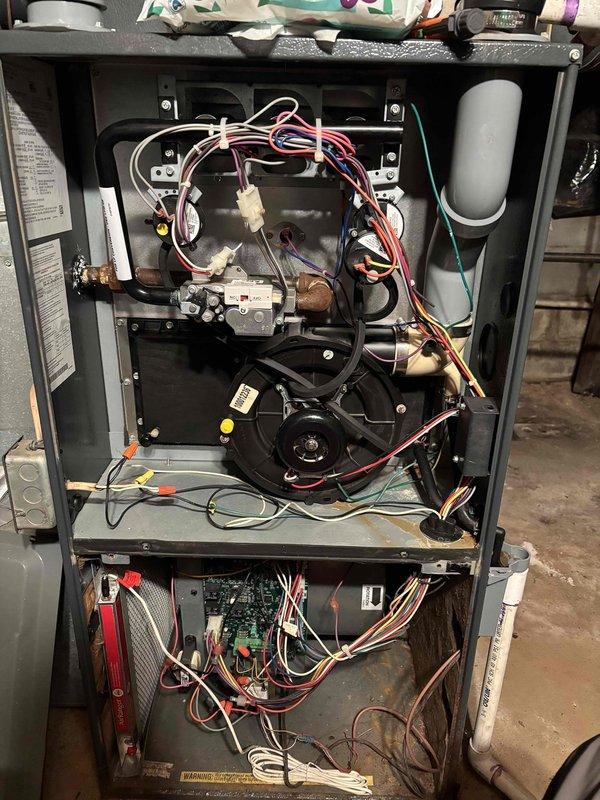 Completed annual 2nd visit Gold Level maintenance on two 15-year-old HVAC systems. Inspected furnace interior components including blower motor assembly, gas valve, circuit board, and electrical connections. Replaced 16x25 polarized filters and verified proper operation of both units. Systems are functioning correctly with no issues identified. Customer renewed service agreement for next maintenance period.