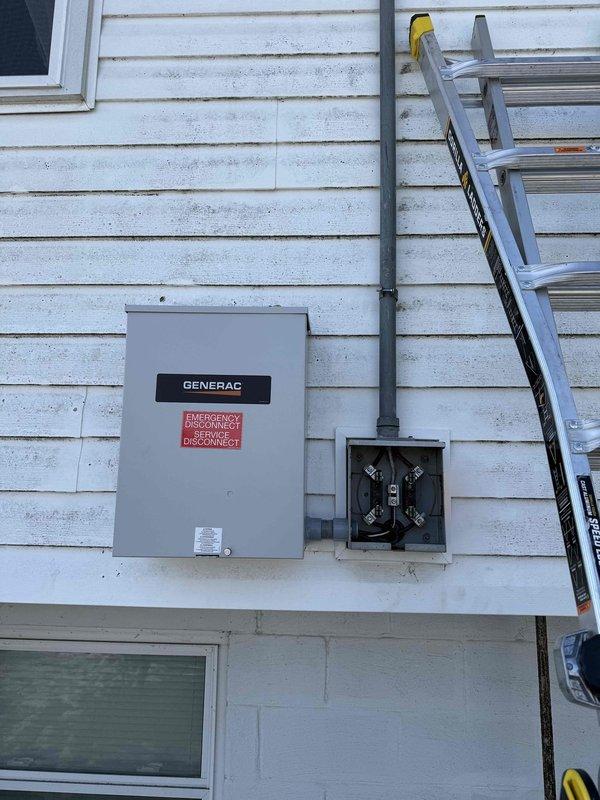 Successfully installed a Generac standby generator system, including mounting the transfer switch with proper emergency disconnect labeling on the home's exterior. Completed all necessary electrical connections between the transfer switch and the main breaker panel, ensuring proper wiring configuration for automatic power transfer during outages.