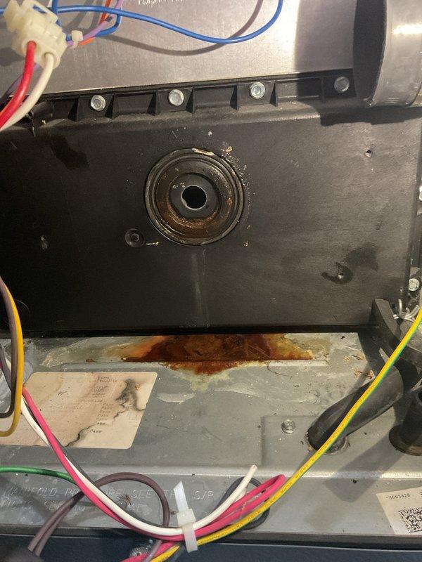 Completed platinum level maintenance on residential HVAC system. Replaced 16x25x5 filter as part of monthly service schedule. Observed significant corrosion and rust around the furnace's circular port and base panel, indicating possible moisture issues that should be monitored.
