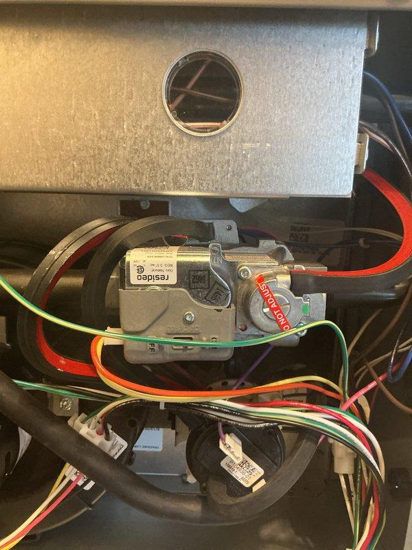 Completed quarterly maintenance visit on CFI system. Inspected gas valve assembly, verified proper electrical connections and wire harness integrity. Checked smart thermostat functionality, confirming proper Wi-Fi connectivity and system communication between the Climate IQ thermostat and HVAC equipment.