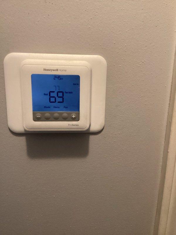 Completed monthly Platinum Level maintenance on system, including replacement of 16x20x5 filter which is on a 4-year replacement schedule. Inspected Honeywell ProSeries thermostat operation and verified proper heat function at 69°F setpoint. Checked furnace electrical connections and ignition system, confirming proper igniter glow and flame sequence.