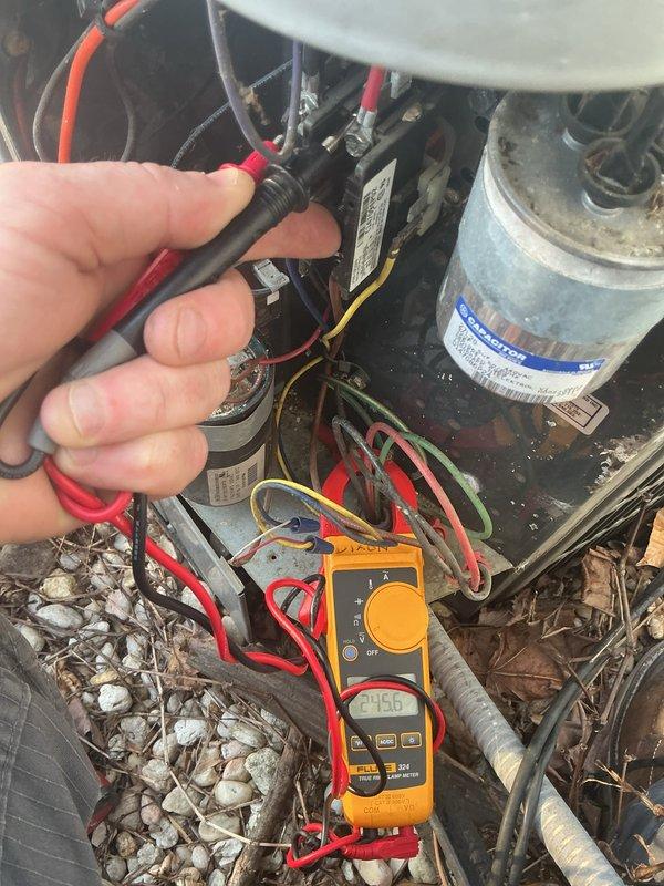 Performed annual planned maintenance on HVAC system installed in November 2025. Conducted electrical diagnostics with multimeter, confirming proper voltage readings of 24.56V at control board. Inspected blower assembly, fan motor, and ductwork connections. System is operating within normal parameters with all safety systems functioning correctly.