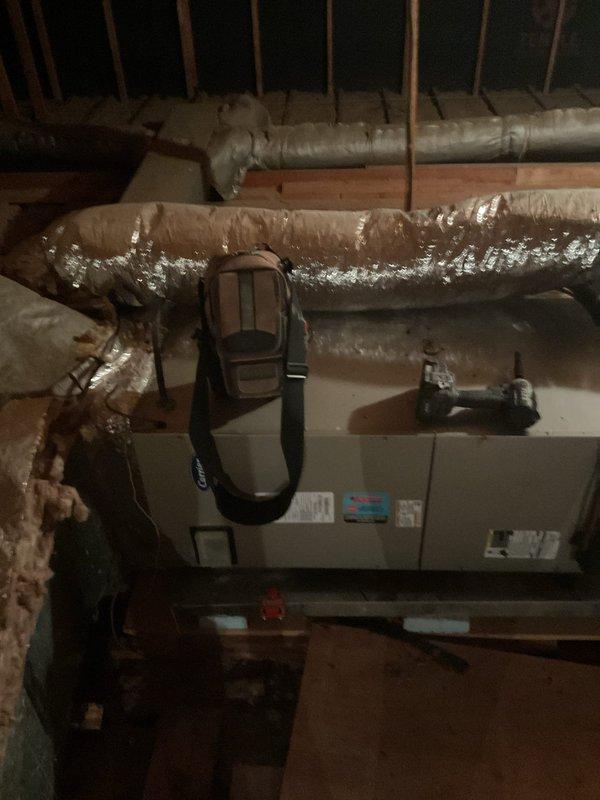Performed annual Gold Level maintenance on a 10-11 year old HVAC system with mini-split in attic location. Conducted diagnostic testing with professional equipment on the air handler unit. Inspected ductwork and connections, noting the system has a 20x20x5 filter. No issues requiring immediate attention were identified during this first maintenance visit.
