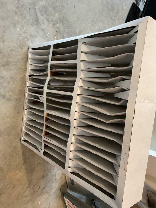 Completed monthly Platinum Level maintenance on 7-year-old HVAC system. Inspected and replaced dirty 20x25x5 air filter showing significant dust accumulation and discoloration. Verified proper operation of HZ432 zone control panel with all zone indicators functioning correctly and control connections secure.