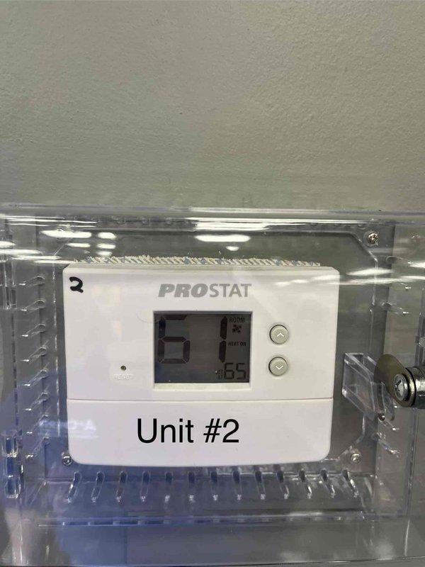 Completed planned maintenance on Gold Level home with three systems. Inspected Unit #1 (installed 8-7-18) and Unit #2, verified proper operation with thermostat reading 61°F with heat functioning. All systems received standard filter replacement and operational checks as part of the second annual visit; renewal recommended.