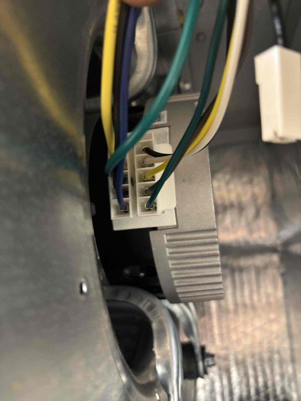 Completed installation of a full HVAC system for RED Cameron Service Finance customer. Installation included mounting a new Honeywell Home digital thermostat with proper wiring connections to the terminal block, ensuring all control wires (green, yellow, blue, and white) were correctly terminated at their designated ports. System was tested and confirmed to be operating at the proper temperature of 72 degrees.