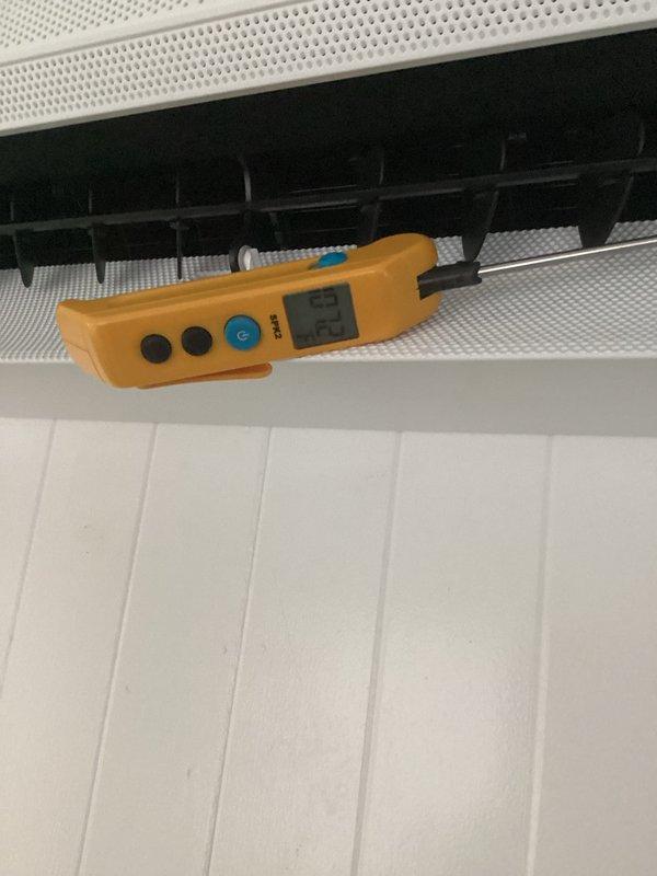 Completed scheduled 6-month maintenance service on mini-split system (1st visit-NSSU). Performed leveling check on ventilation registers and conducted temperature measurements with digital probe, confirming proper system operation at 29 degrees. All components inspected and functioning within normal parameters.