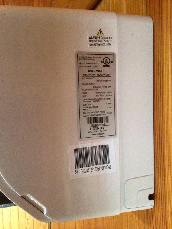Performed warranty service call on a Lennox high-wall heat pump indoor unit (Model MMD63235-1P). Conducted leak search on the system and documented required replacement parts. System requires follow-up service with parts to complete the warranty repair.