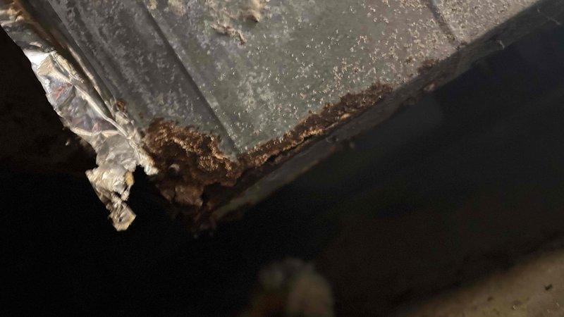 Conducted comprehensive HVAC replacement estimate for customer who recently purchased home with aging system requiring replacement before move-in. Inspection revealed significant system deterioration, including severe corrosion and rust penetration in metal ductwork/piping, as well as moisture damage to surrounding ceiling/wall structures with visible decay. Documented critical areas of concern with photographic evidence for inclusion in replacement proposal.