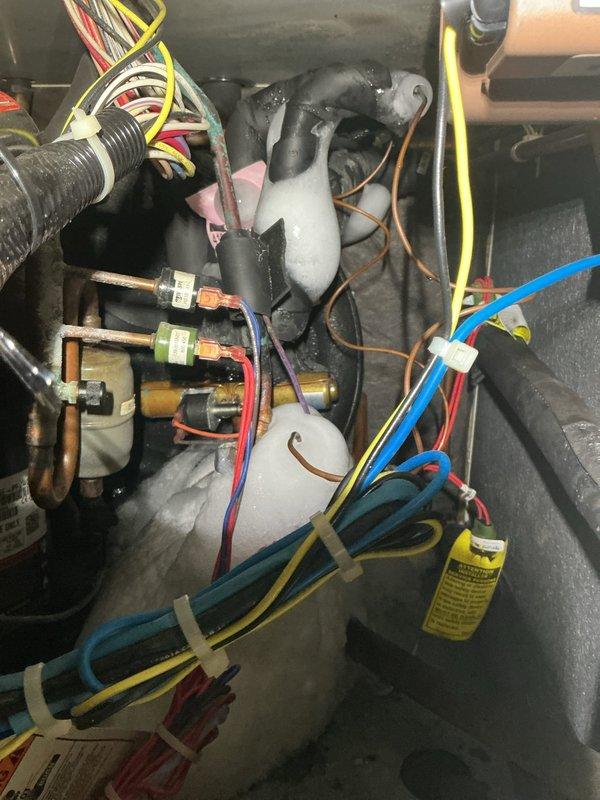 Performed routine Gold Level maintenance on two HVAC systems (both approximately 13 years old) during our 21st scheduled visit. Replaced filters (28x36x1 and 20x25x5) and documented significant frost/ice accumulation on evaporator coils and refrigerant lines in one unit. Recommended immediate follow-up service to address refrigerant flow issues and potential restriction in the system before component damage occurs.