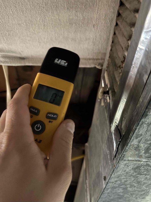 Completed platinum level maintenance on a 7-year-old system with 20x25x5 filter. Inspected condensate drain lines and connections for proper drainage. Temperature differential readings were taken with digital meter, confirming system is operating within specifications.