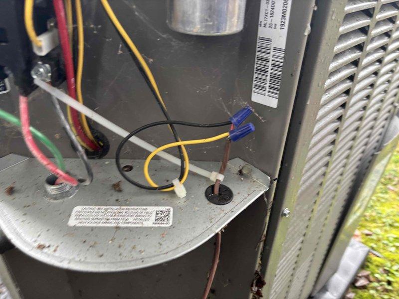 Completed monthly platinum level maintenance on one HVAC system per CFI requirements. Inspected interior electrical components including capacitor, wiring connections, and circuit boards. Observed normal dust accumulation in unit housing and verified all colored wires (red, yellow, purple, black, green, white) were properly secured to their respective terminals with no signs of damage or overheating.