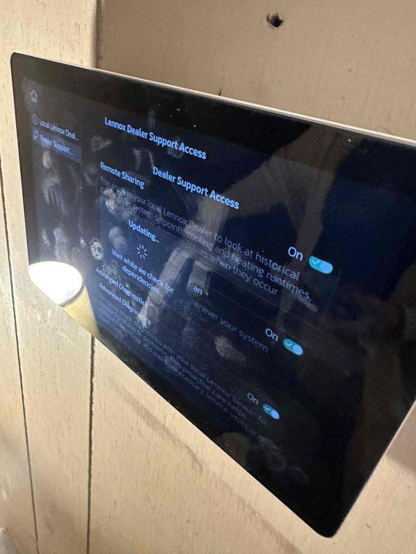 Completed 3-ton 19 SEER heat pump installation with air handler. System was properly configured with Lennox dealer support access enabled for remote diagnostics, and all operational parameters were verified during testing phase, including proper refrigerant pressures, temperature differentials, and airflow measurements.