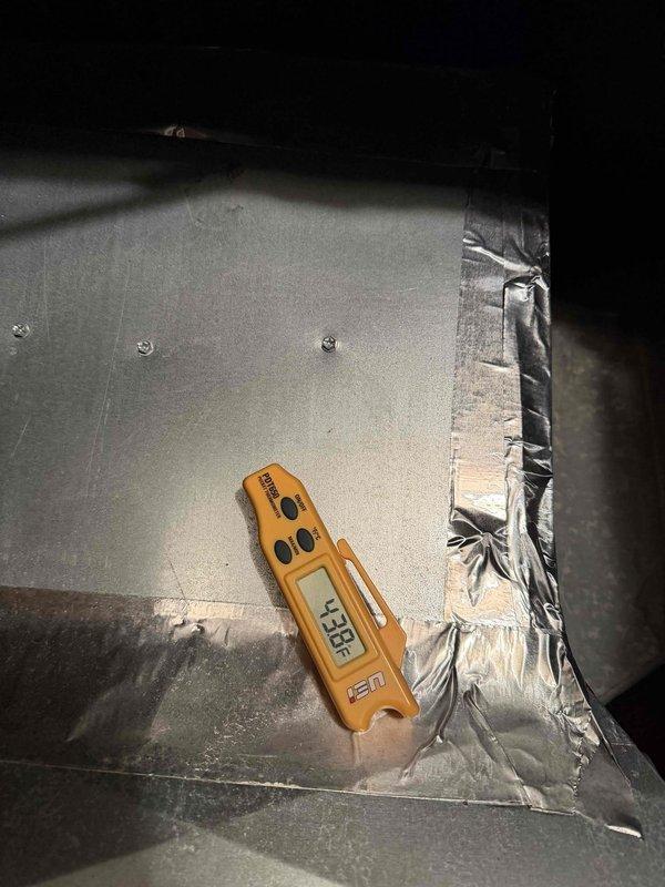 Performed monthly platinum level maintenance on system. Conducted temperature measurements with digital probe showing 43.9°F at evaporator coil. Verified electrical parameters with clamp meter reading 13.8 amps, confirming system is operating within specifications. Replaced 16x20x5 filter as part of scheduled maintenance.