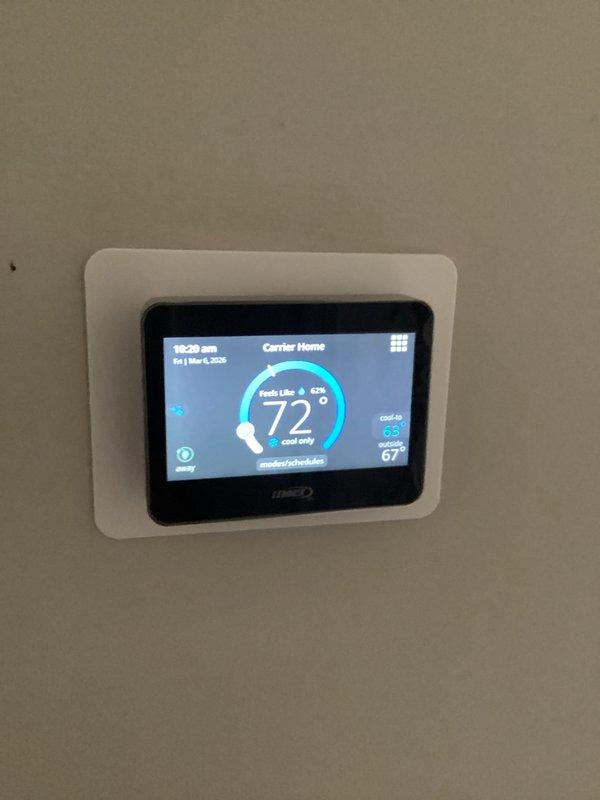 Completed Platinum Level maintenance service on a 5-month-old system. Inspected and replaced air filter with proper size, and verified thermostat operation was functioning correctly in cooling mode at 72°F with 67% humidity. System is operating within normal parameters.
