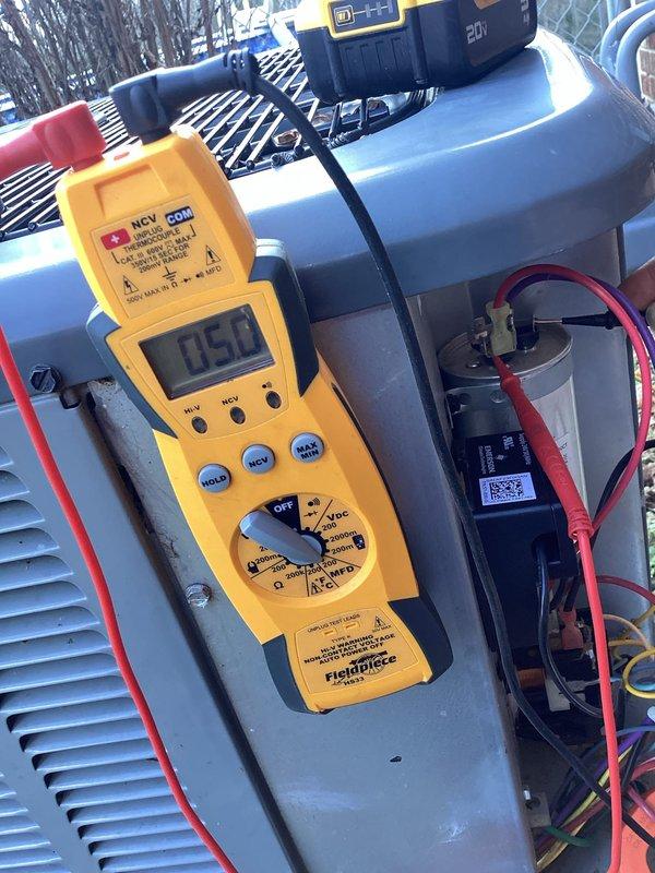 Conducted monthly Platinum Level maintenance on one HVAC system, including comprehensive inspection and testing. Performed electrical diagnostics with Fieldpiece multimeter, confirming system voltage at 50V, and conducted pressure/airflow testing using SPK2 device with readings at 46.2. System is functioning within specifications following service completion.