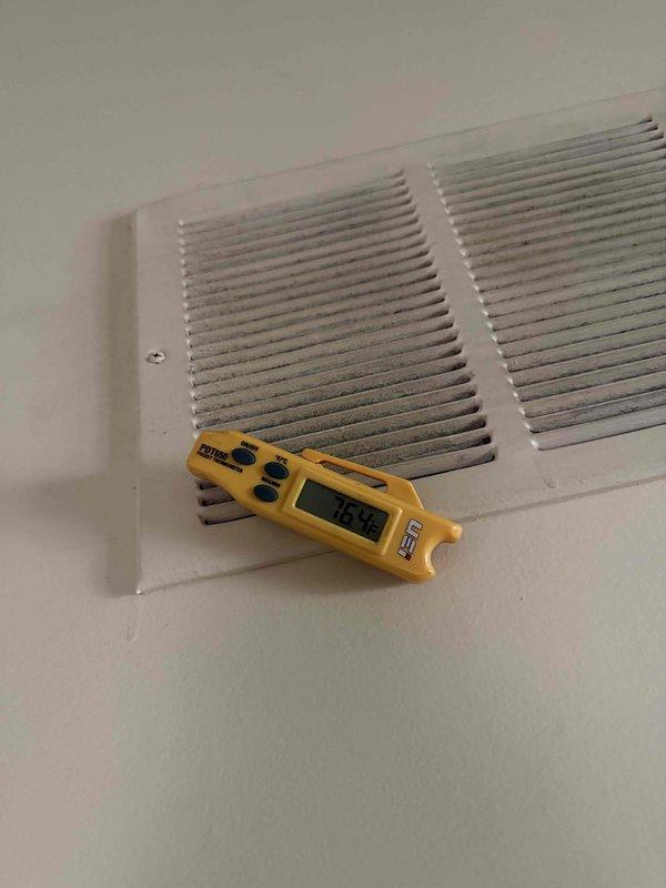 Completed installation of a new Lennox 2.5-ton, 15.5 SEER complete HVAC system, which included positioning the outdoor condensing unit on a concrete pad and connecting the necessary refrigerant lines and condensate drain. System startup verification confirmed proper operation with discharge air temperature at 76.4°F as measured at the supply register.