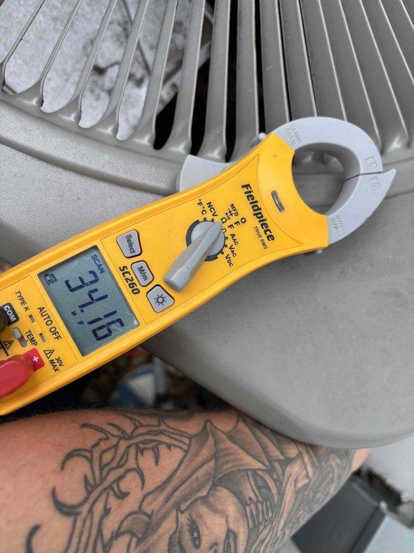 Performed monthly platinum-level maintenance service on HVAC system, including replacement of 16x25x4 filter. Inspected electrical components and connections for proper operation, finding all contactors, relays and wiring in good condition. Conducted electrical performance testing using clamp meter, recording 54.6 amp measurement which falls within manufacturer specifications. System is operating normally with no issues detected.