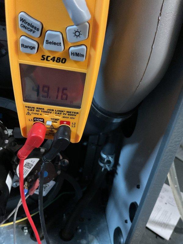 Completed Platinum Level maintenance on 5-year-old HVAC system, including replacement of 16x25x5 filter. Performed electrical diagnostic testing with multimeter, verifying system voltage at 49.16V and inspecting control board connections. All components functioning within normal parameters.