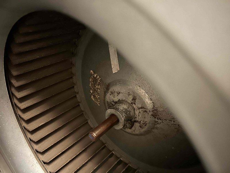 Completed second visit of Gold Level maintenance on 20-year-old HVAC system. Observed significant dirt accumulation on blower wheel assembly requiring cleaning, and confirmed proper operation of the digital thermostat which was set to heating mode (72-77°F). Replaced 20x20x5 filter and discussed annual renewal options with customer.