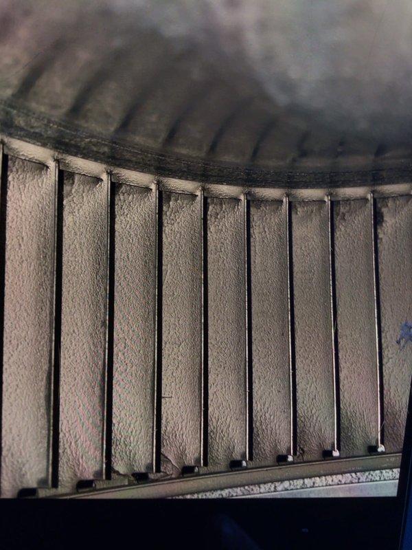 Completed first visit of Gold Level annual maintenance on single system. Inspection revealed significant dust accumulation on evaporator coil fins and extensive buildup in air ducts that could restrict airflow and reduce system efficiency. Thoroughly cleaned components, documented condition with photos, and noted system is approaching recommended cleaning interval with next scheduled maintenance due 11/2025.