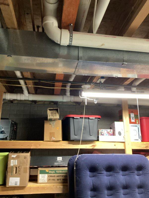 Inspected drainage issue where waste water was improperly draining into sump pump basin. Evaluated existing plumbing configuration in basement, including PVC waste lines and connections. Removed switch component from tankless water heater system for replacement as requested.