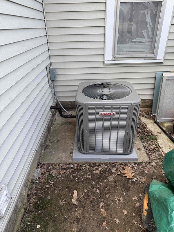Successfully completed installation of a 2.5-ton, 15.5 SEER Lennox HVAC system at the residential property. Unit was properly mounted on a concrete pad with all necessary line connections through the exterior wall, and system was tested for optimal performance before finalizing the installation.