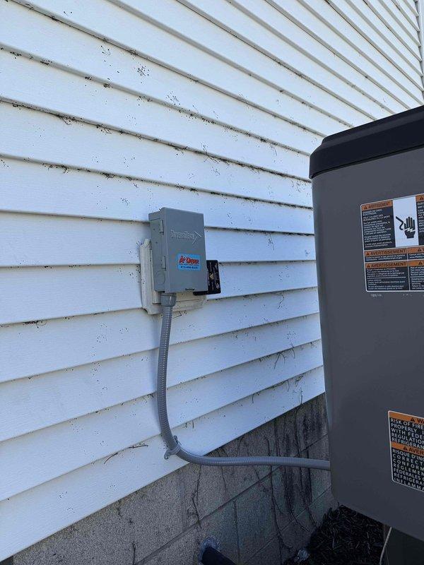 Completed installation of a 3-ton Lennox complete HVAC system with Pure Air filtration. Installed A.O. Smith water heater and mounted all necessary electrical components including disconnect switch and A/C drain line to exterior wall. System was properly connected to existing electrical infrastructure with appropriate conduit and junction boxes.