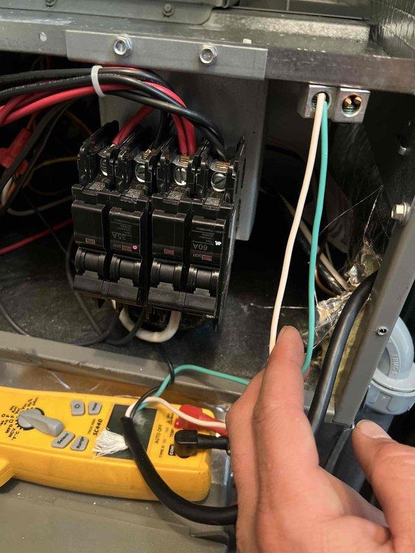 Completed maintenance callback to diagnose system malfunction and identified failed control board requiring replacement. Performed electrical diagnostics using multimeter to test circuit breaker connections and verify voltage readings at air handler control panel. Documented equipment model and serial number information, captured photos of defective control board and system configuration for part ordering purposes, with estimated 90-minute installation time upon part arrival.