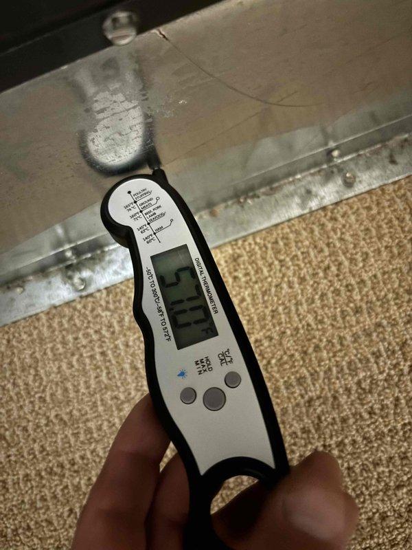 Completed Gold Level planned maintenance on 8-year-old residential HVAC system. Performed comprehensive inspection of outdoor condensing unit and indoor air handler components. Verified system operation and measured supply air temperature at 57°F, confirming proper cooling performance. Documented equipment condition through photographic records showing outdoor unit in good operational condition with no visible damage or excessive wear. Checked Aprilaire 2200 filter housing and confirmed proper installation. System operating within normal parameters with one maintenance visit remaining on service agreement.