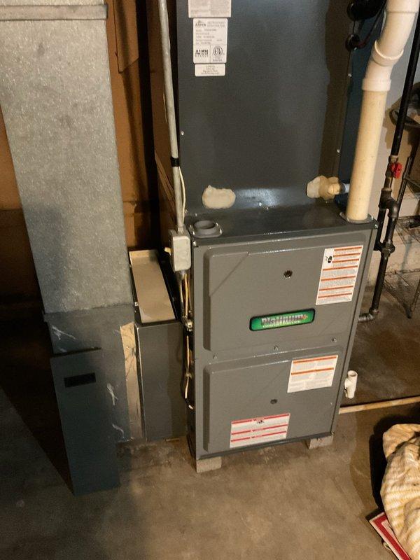 Completed annual second visit platinum level maintenance on 6-year-old residential HVAC system with Aspen R-410A evaporator coil and furnace assembly. Performed comprehensive inspection of all system components, verified proper operation of TXV-equipped evaporator unit, and documented equipment condition with photographic records. Replaced 20x20x5 air filter and confirmed all safety labels and manufacturer specifications remain legible and intact for future service reference.