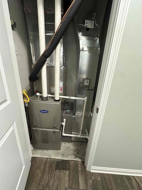 Completed follow-up service call to address previously incomplete work on residential HVAC system. Repaired and replaced air filter on Carrier furnace unit located in mechanical closet. Verified proper airflow through system and confirmed all ductwork connections remain secure. System operational and filter maintenance completed as requested.