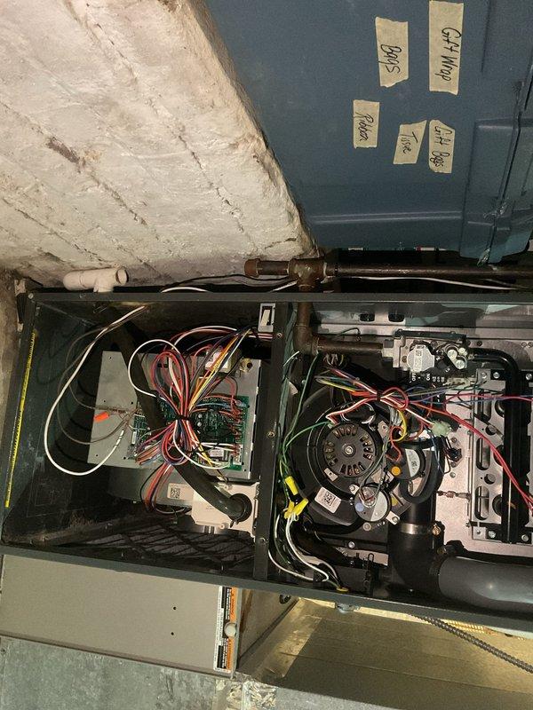 Completed Gold Level planned maintenance on 9-year-old HVAC system during second scheduled visit. Performed comprehensive inspection of furnace unit, accessing internal components including blower motor assembly, electrical connections, control boards, and condensate drainage system. Changed 16x25x5 air filter, verified proper operation of all mechanical and electrical components, and documented system condition through photographic records. All equipment operating within normal parameters.